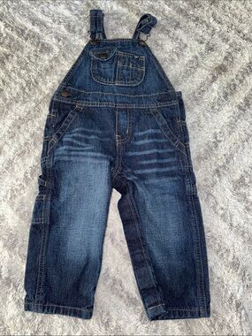 18m Osh Kosh Kids Dark Blue Denim cargo Overalls Like New